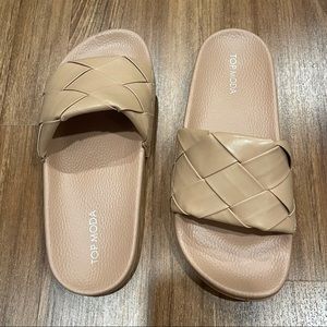 Tan Woven Slide Sandals